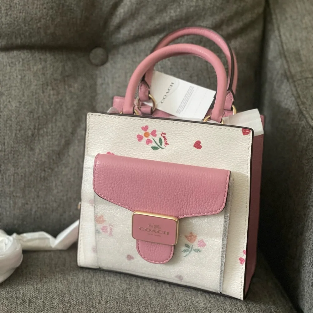 Coach Pink & White Floral Mini Crossbody Bag